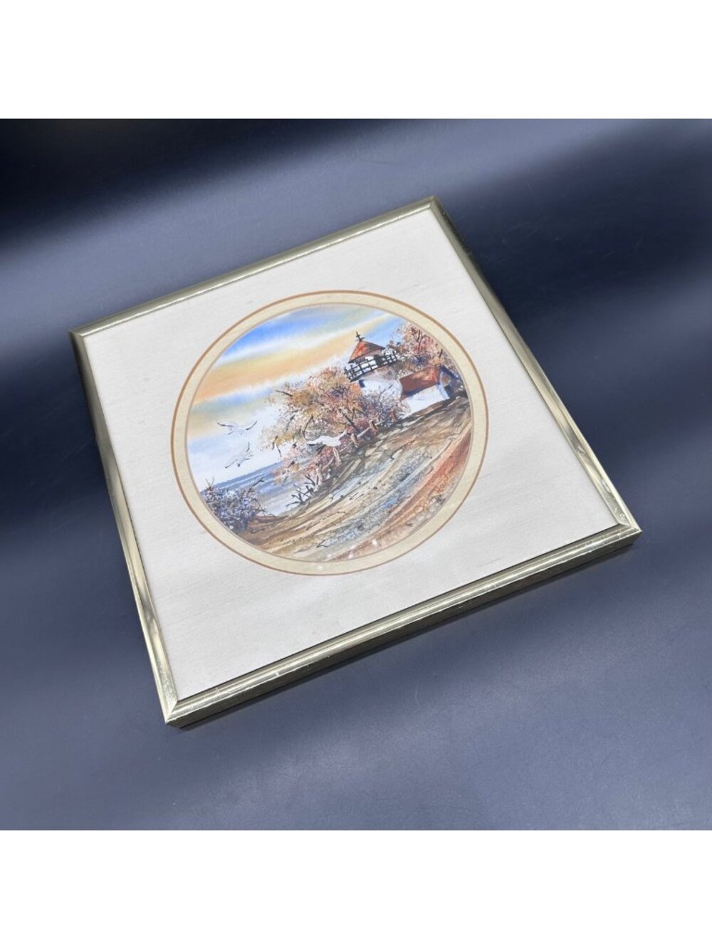 Vintage Lighthouse Watercolor Print Jan Hartman Gold Frame Nautical Wall Art